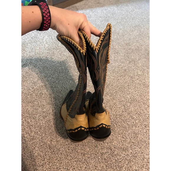 Old Gringo Cowboy Boots Pointed Toe Black & Beige Leather Western Style 7.5 E - Picture 3 of 9